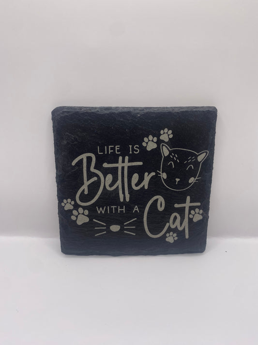 Better with a Cat Slate Coaster
