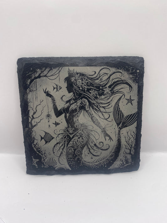 Crowned Coral Queen Slate Coaster