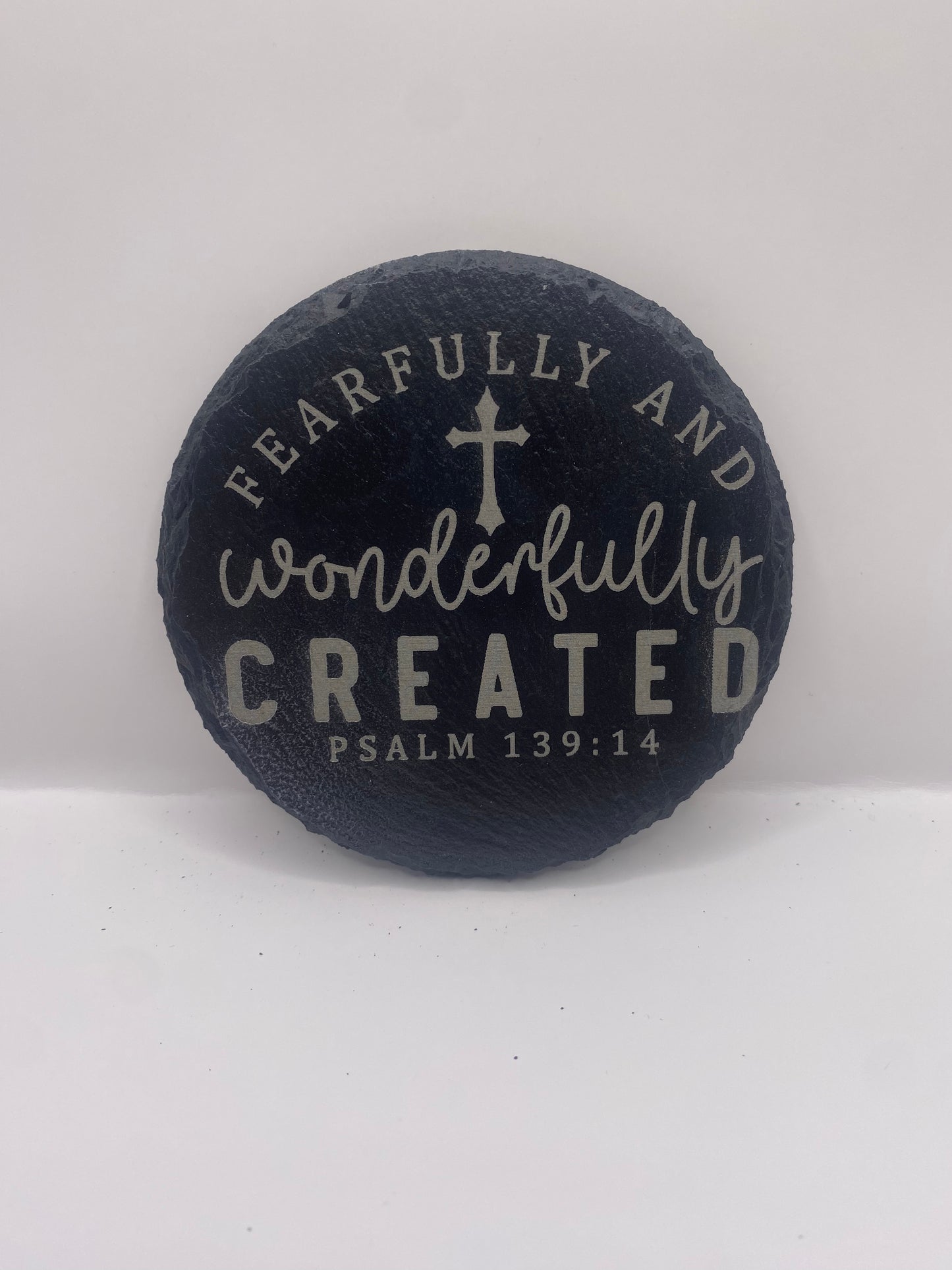 Wonderfully Created Round Slate Coaster